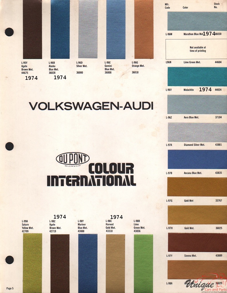 1974 Volkswagen Paint Charts DuPont International 6